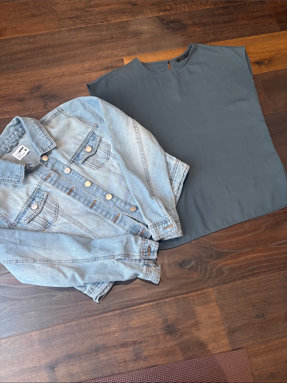 Bundle: Light Denim Jacket& Sage Green Satin Blouse